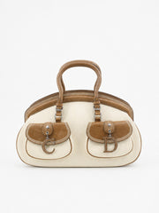Christian Dior Hand Bag Cream Fabric