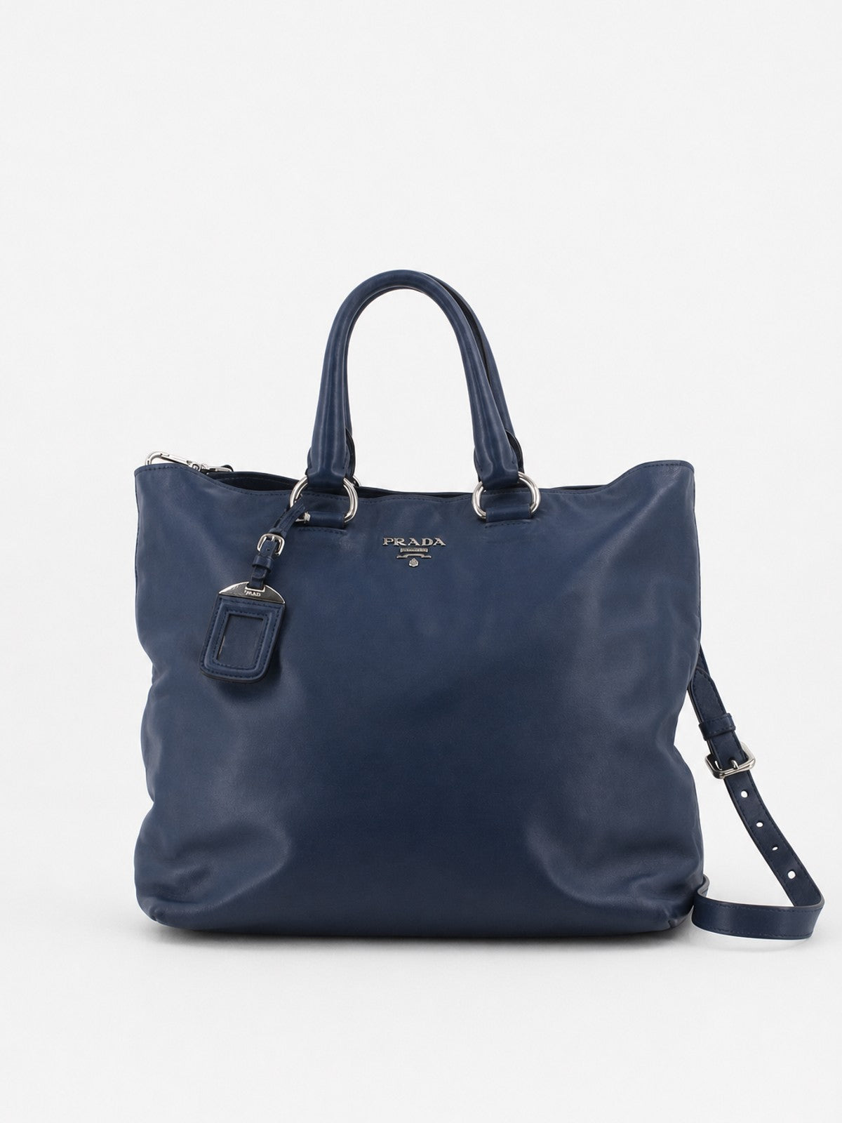 Prada Hand Bag Blue Leather