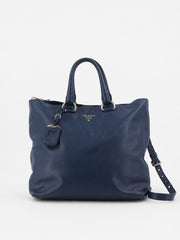 Prada Hand Bag Blue Leather
